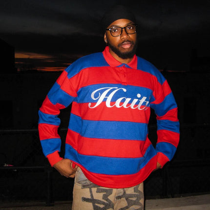 Y2K Haitian Long-Sleeved Shirts Fashionable Red and Blue Striped Knitted Lapel Jersey Oversized Retro Men Women Streetwear Tops