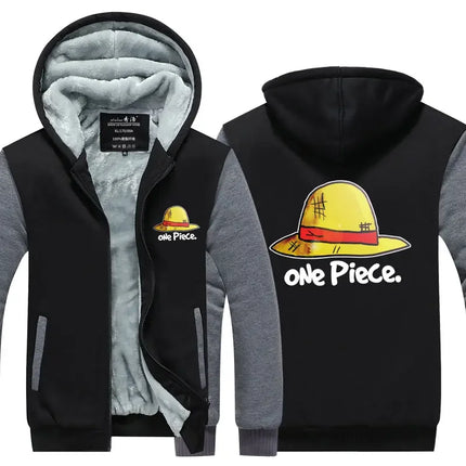 Luffy Men Jackets Streetwear Printed At Night Sweatshirts One P Thicken Fleece Hoodies Homme Winter Clothes Keep Warm Hoodie