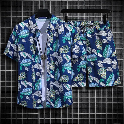 Summer Short Sleeve Flower Shirt Men's Beach Sets Hawaiian Island Style Retro Handsome Casual Thin Shirt Hawaiian Shirt