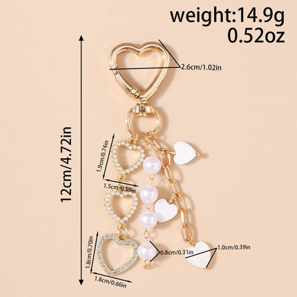 Aihua Cute Y2K Metal Shell Love Heart Key Chain Pearl Key Ring for Women Girl Handbag Pendants DIY Handmade Jewelry Accessories