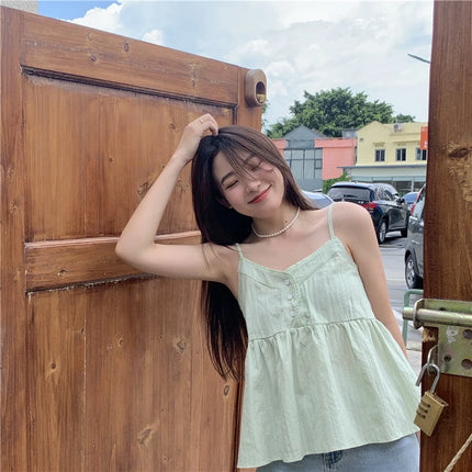 Pure Cotton Mini Strap Vest Women's Youthful Solid Color Versatile Sweet First Love Sle Casual Comfortable Top