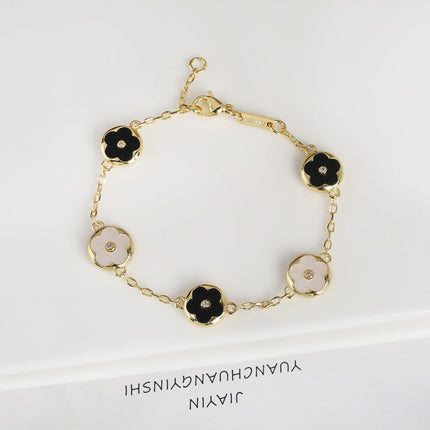 Trendy Creative Adjustable Round Five Leaf Flower Gold-Plated Bracelet Luxury for Women Daily Party Jewelry Accessories Clover