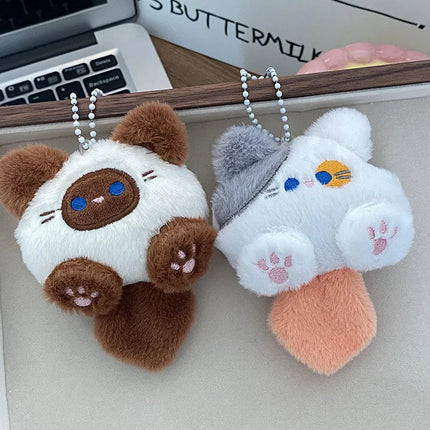 Stuffed Coffee Cat Plush Keychain Creative Soft Fluffy Animal Plush Key Chain Colorful Ins Cat Plush Doll Children Gift