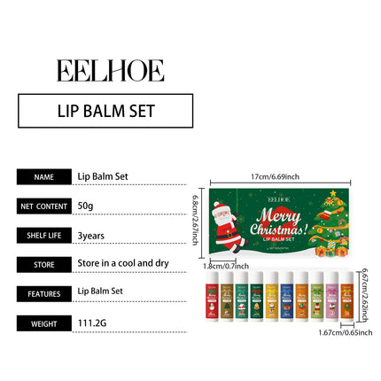 10PCS/Box Christmas Lip Moisturizing Set Deep Moisturizing Lip Color Brightening Plump Lip Care Gift Set for Women Girls