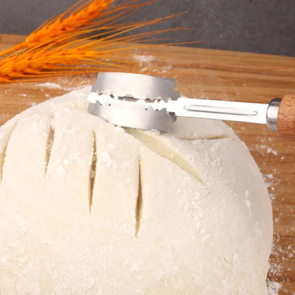 Dough Bread Pastry Cutter with 5 Blades Toast Curved Baguette Bread Knife Wooden Handle Bakers Baking Accessory Pastry Spatulas