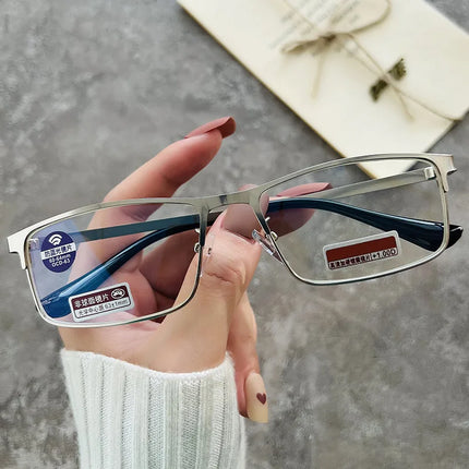 Men Metal Half Frame Reading Glasses Luxury Designer Anti Blue Light Eyeglasses Finished Prescription Presbyopia Eyewear To +4.0