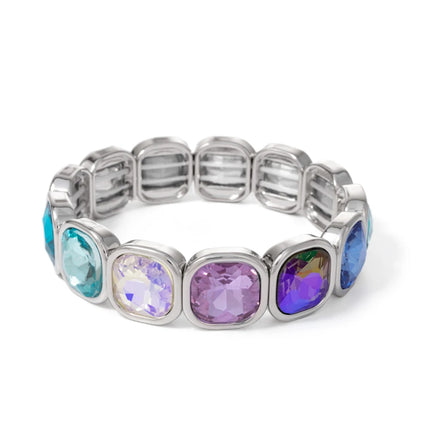 2024 Gold Color Crystal Bangle Handmade Square Shape Rhinestones Boho Women Tennis Bracelet Elastic Bohemian Zircon Jewelry