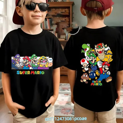 Super Mario Cartoon Pattern Unisex Cotton Short Sleeved O-neck Summer Short Sleeved Casual Adult/Children Role-playing T-shirt