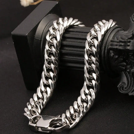 1 Piece of Thick Cuban Chain with Double-Woven Six-Sided Polished Links and Dragon Head Clasp, 18K Gold-Colored Stainless Steel Men's Adjustable Bracelet, Bold Hip-Hop Fashion Trend, Stylish and Cool, Suitable for Men's Daily