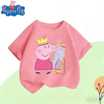 Peppa Pig 2026 Summer Cartoon Graphic 100% Cotton Print Hasbro Brand Children and Unisex T-shirt Casual Loose Breathable Y2k.