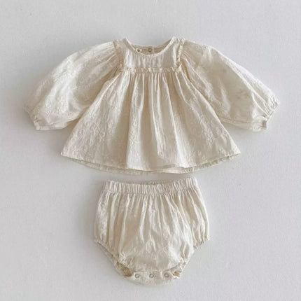 Vintage Lace Embroidery Girls Clothing Set Spring Fall Long Sleeve Infant Baby Jumpsuit for Toddler Girls Clothing Children Suit