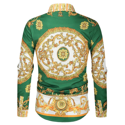 2023 New Men's 3D Digital Print Fashion Slim Fit Long Sleeve Shirt Smooths Your Silhouette Cross-Border Wholesale
