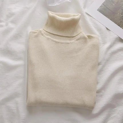 Korean High Collar Knitted Long Sleeve Base Shirt Pure Color Slimming Versatile Underwear Elegant Inner Long Top Women's Fashion