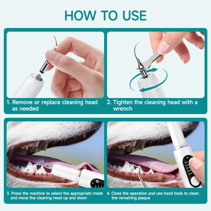 CURVY MOON Dog Use Ultrasonic Tooth Cleaner Dog Cat Pet Dental Scaler for Tartar Removal Teeth Cleaning Tool with LED Light