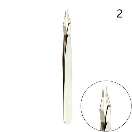 1Pc Stainless Steel Curved Tip Lash Extension Tweezers Anti Slip Straight Tweezers High Precision Nail Art Makeup Beauty Tools