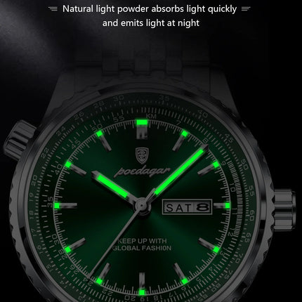 POEDAGAR Fashion Watches For Man Stainless Steel Date Week Quartz Men Clock Waterproof Luminous Luxury Military Men's Wristwatch
