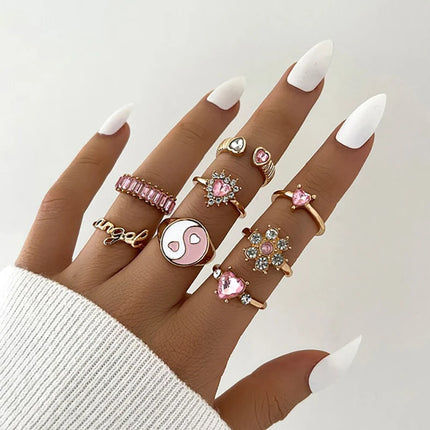 Colorful Enamel Butterfly Kunckle Rings Set For Women Geometric Heart Dollar Sign Finger Ring Girls Summer Fashion Jewelry