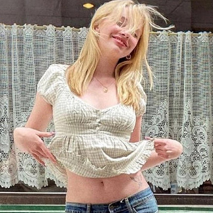 Xingqing Ruffle Top Buttons Y2K Kawaii Women Crop Tops Cute E-girl Short Sleeve T-shirt Sweet Fairy Core Clothes Summer 2024 Vest