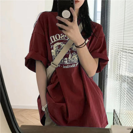 Loose Cotton Short Sleeve T-Shirt Women's Style Lazy Fashion Design Half Sleeve Body Shirt Summer Season round Neck Plant Floral