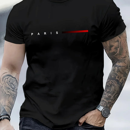 Men's 100% Cotton Summer Loose PARIS Creative Letter Print Casual Slim Fit Round Neck Short Sleeved T-shirt Top