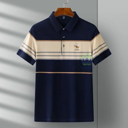 Luxury Embroidery Men's Polo Shirt Summer Thin Breathable 95%Cotton Hip-Hop Harajuku Black Lapel Short-Sleeved Tops Male M-4XL
