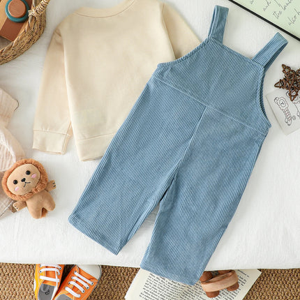 Baby Girls Boys/Girls Outfit Autum Long Sleeve Crew Neck T-shirt Embroidery Animals Overall Pants Fall Outfit Clothing Set 1-3Y