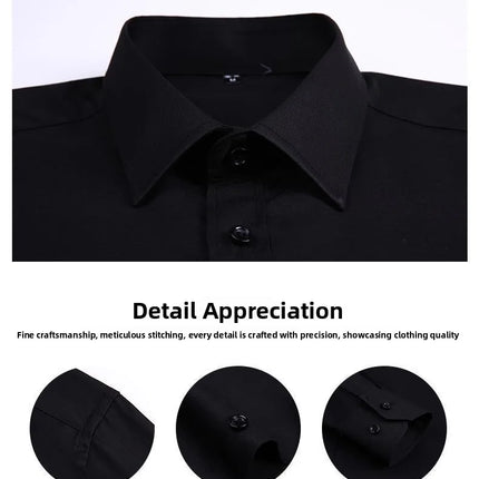 Men's Slim Fit Long Sleeve White Shirt Wedding Groomsmen Business Formal Korean Style Polyester Fiber Non-Iron Treatment