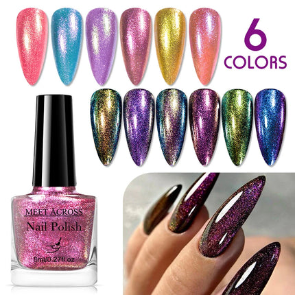 2pcs 8ml Chameleon Nail Polish Set Gorgeous Glitter Galaxy Chrome Holographic Nail Polish No-Bake Quick Dry Long-Lasting Nails