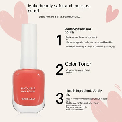 10ml Pink Water-based Nail Polish Long Lasting Tearable Quick Dry No Bake Semi-permanent Varnish DIY Fashion Manicure 6 Color
