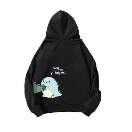 Autumn And Winter Cute Rock Dinosaur Fashion Print Men's Casual Harajuku Y2k Cartoon Couple Hoodie As a Gift for Couples