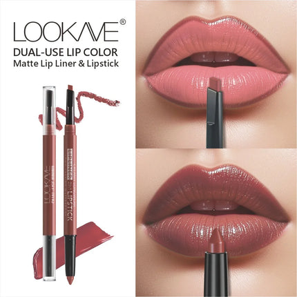 2-in-1 Lipstick & Liner Double Ended Matte Lipstick with Lip Liner, Waterproof & Long Lasting, Creamy Transfer-Proof Finish