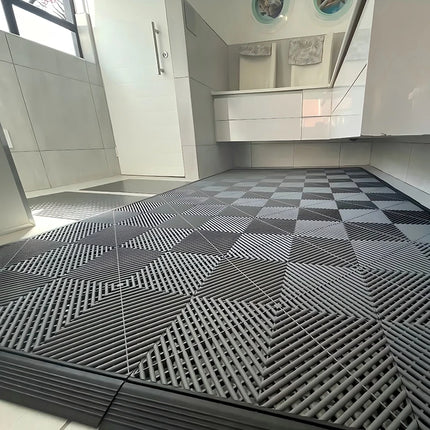 Automotive Modular Floor Plastic Interlocking Garage Floor Tiles Click Locked Hollow Drainage Car Wash Mat,40x40CM