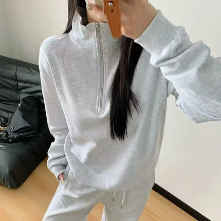 Cotton Half-zip Hoodies Women Loose Fit Stand Collar Oversized Sweatshirts 2026 Spring New Running Fitness Sports Pullover