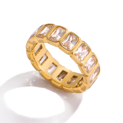Uworld Minimalist 18K Gold Color Plated Stainless Steel Zircon Water Drop shaped Sparkling Ring Stackable Heart Shaped Full Zirc