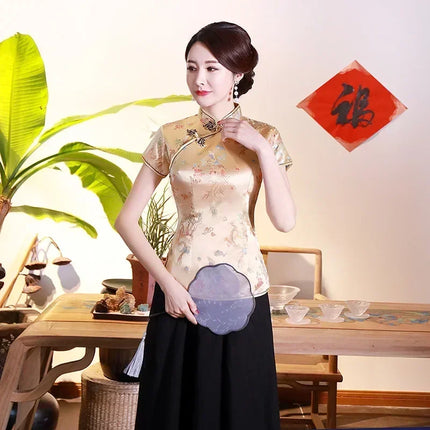 Elegant Ethnic Style Streetwear Cheongsam Qipao Tees Fashion Clothes T-shirts Vintage Shirts for Women Y2k Tops Women Clothing