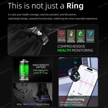 2026 New Smart Ring ECG Detection Blood Pressure,Heart Rate Ring,Body Temperature Monitor Waterproof GPS Tracking Men Women Ring