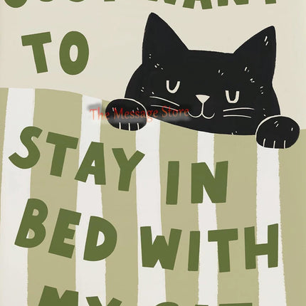 Funny Cats Cartoon Minimalist Drawing Lazy Cat in Bed Cozy Bedroom Pets Lovers Poster Canvas Painting Wall Pictures Home Decor