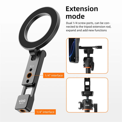 VRIG Multi-function Magnetic Phone Holder w 1/4"-20 Cold Shoe Desktop Phone Tripod Mount For MagSafe iPhone Android Mic Lights