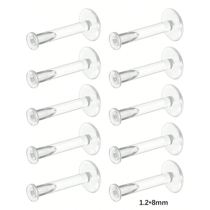 10pcs 16g Clear Earrings, Bioflex Labret Clear Piercing Retainers Plastic Clear Piercings Stud Earrings  Cartilage Helix Tragus