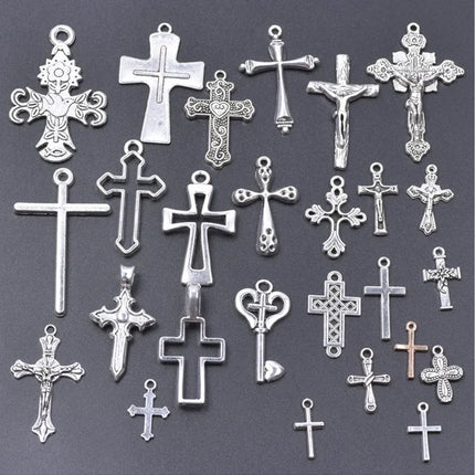 10/20/30pcs/Lot Metal Silver Color Cross Charms For Jewelry Making Supplies Christ Accessories Handmade Women/Men Pendant Charm