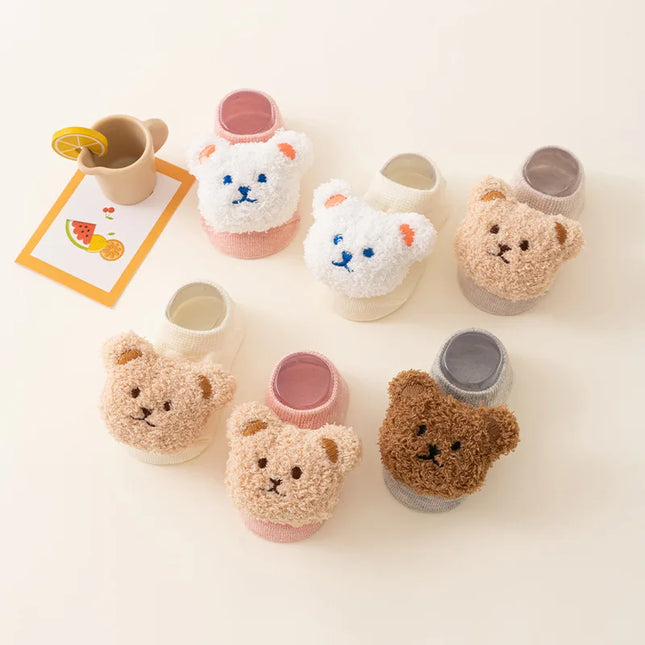 Cute Cartoon Bear Baby Socks for Boys Girls Spring Autumn Soft Cotton Anti Slip Soled Newborn Toddler Sock Kids Warm Socks