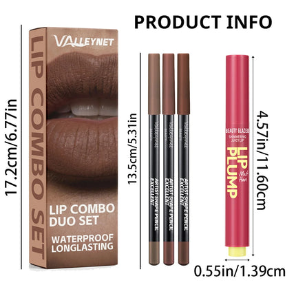 4Pcs Ultimate Lip Combo Set - 3pcs Lip Liners+Lipstick - Define, Contour and Hydrate - Creamy Smooth Lip Kit for Lip Combo Set