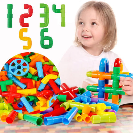 Pipe Building Toys, Early Learning Educational Tubular Pipes, Kids Building Blocks, STEM Toys for 3 Year Old + Boys and Girls