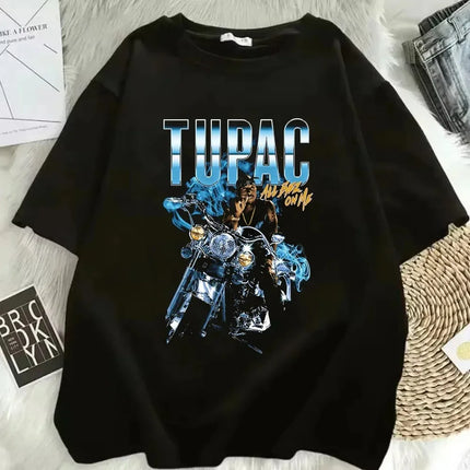 Tupac Shakur Crew Neck Printed T-Shirt Women Men Oversize Fit Short Sleeve Street Harajuku High Quality Cotton Casual Clothing