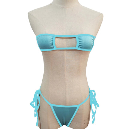 Sexy Hollow Out Bandeau Lingerie Women Tie Side String Thong Micro Bikini Two Piece Erotic Intimate Nightwear Multiple Colors