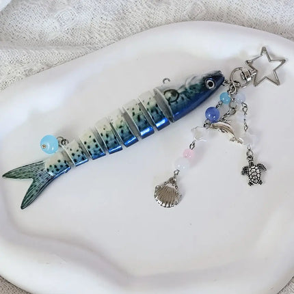 New Plastic Fish Keychain Multi Jointed Simulation Fish Hook Key Chain Backpack Pendant Gifts
