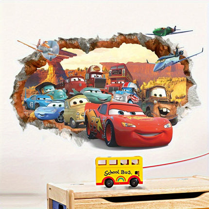 1 Disney Cars 3D Wall Sticker - Lightning Mcqueen and Racing Theme, Decals Suitable for Bedroom Decoration, Self-Adhesive Playful Design