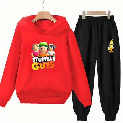 Children Black Stumble Guys Hoodie Sports Print Pullover 3-12Yrs Coat Sweatshirt+Pants Boys Girls Toddler Clothes Leisure Set