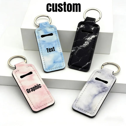 Marble Pattern Custom Keychain Women Personalize Portable Lipstick Case Cover Waterproof Lip Balm Pouch Creative Girlfriend Gift