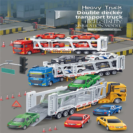 1set- child inertia engineering trailer model toy simulation  double deck tractor  transport door Engineering vehicle model gift